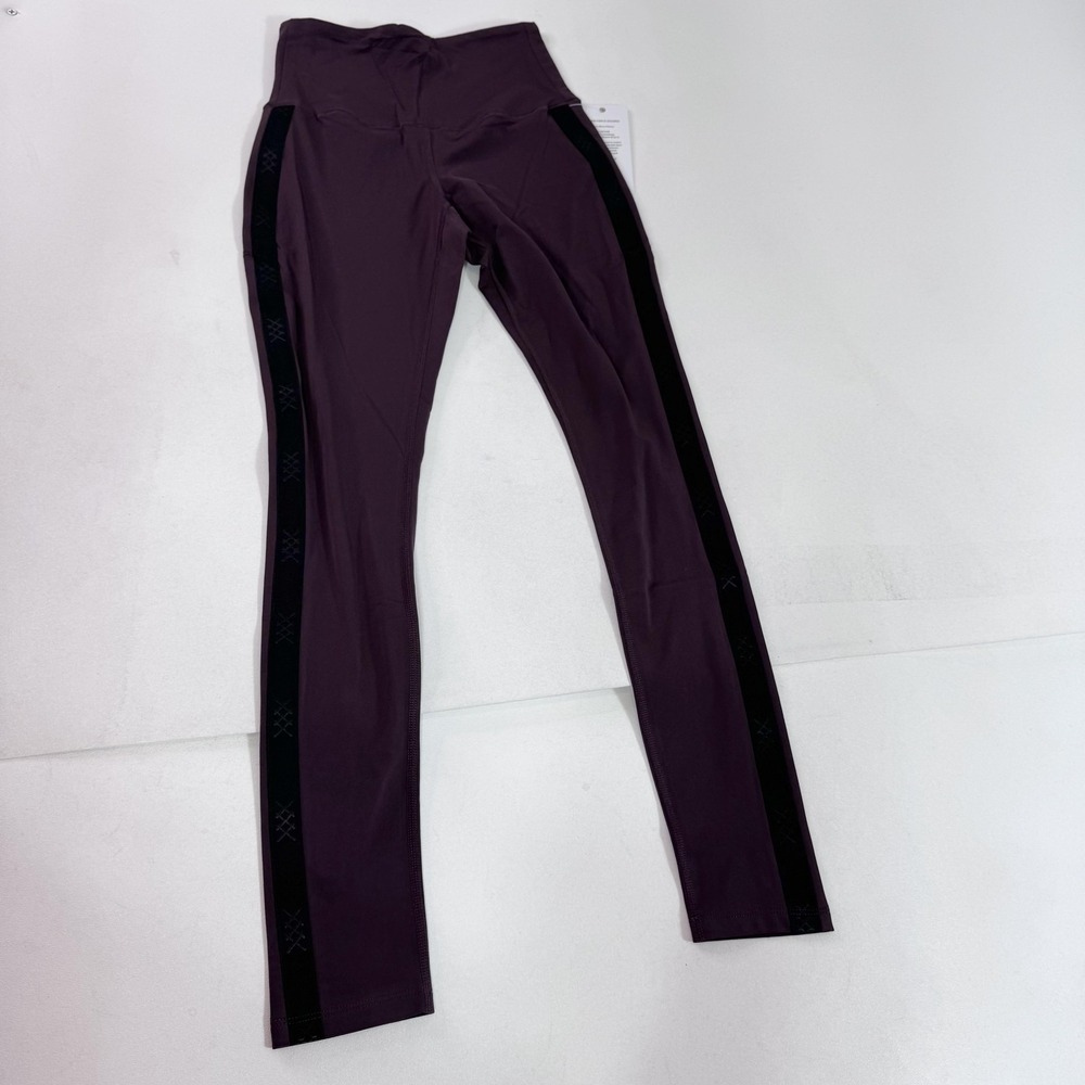 Rhone Alpine Fleece Leggings Womens XS‎ Brown Thermal Side Stripe Stretch Gym